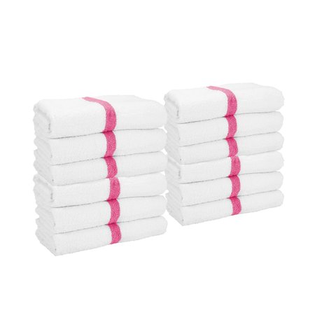 Power Towels Gym Power Bath Towels Pink Center Stripe 22 x44 , 12PK PWR-2244-6PKCS
